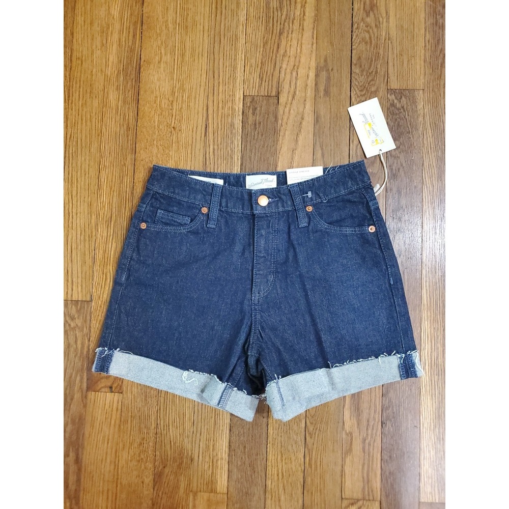 Universal Thread Vintage Midi Denim Shorts Dark Wash Blue High Rise Sz 0/25R NEW
